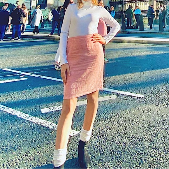 Burberry London Wool, Linen, & Silk Blend Pink Midi Pencil Skirt High Waisted 4 - Picture 10 of 12